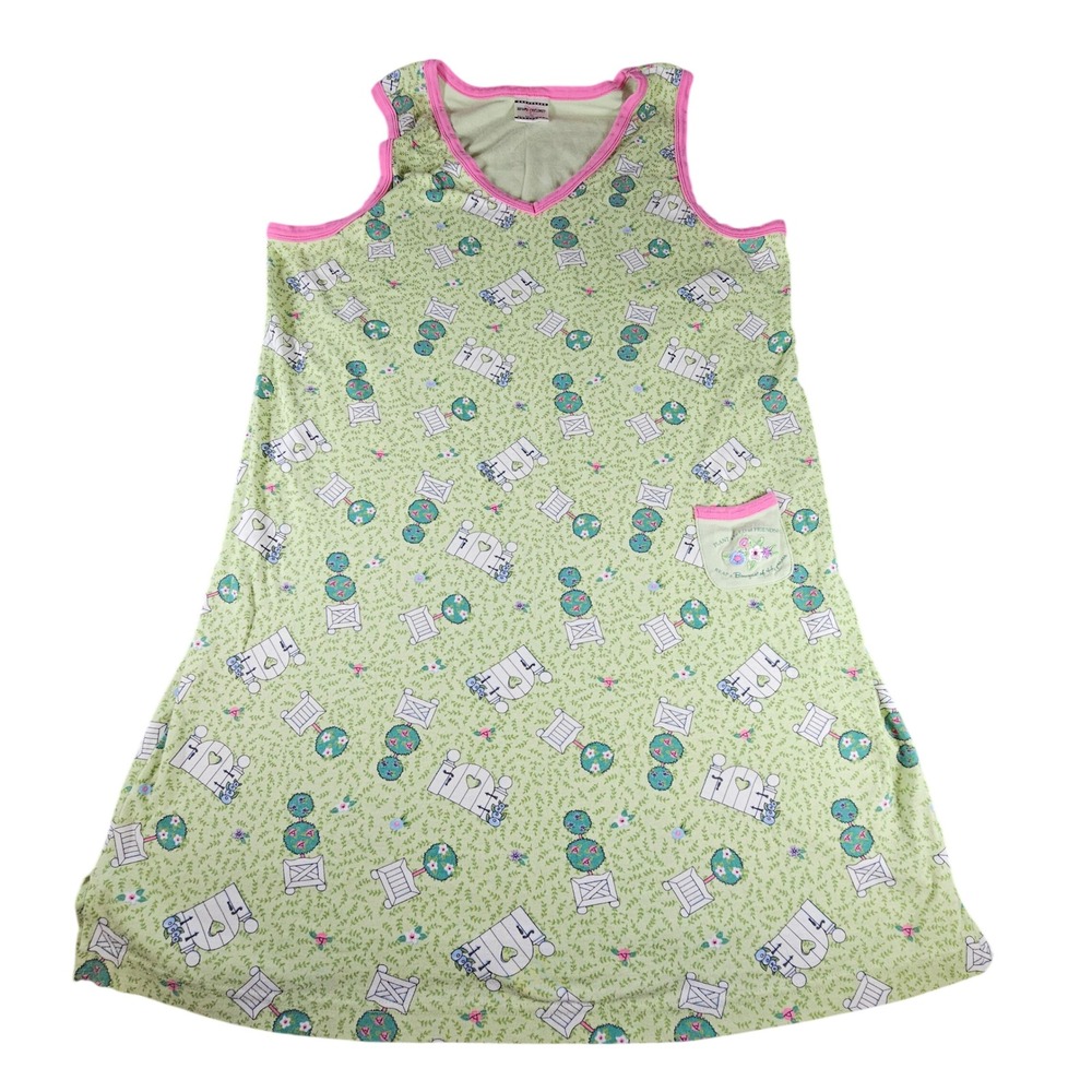 Mary Engelbreit DreamWear Womens XXL Green Cotton Garden Print Nightgown
